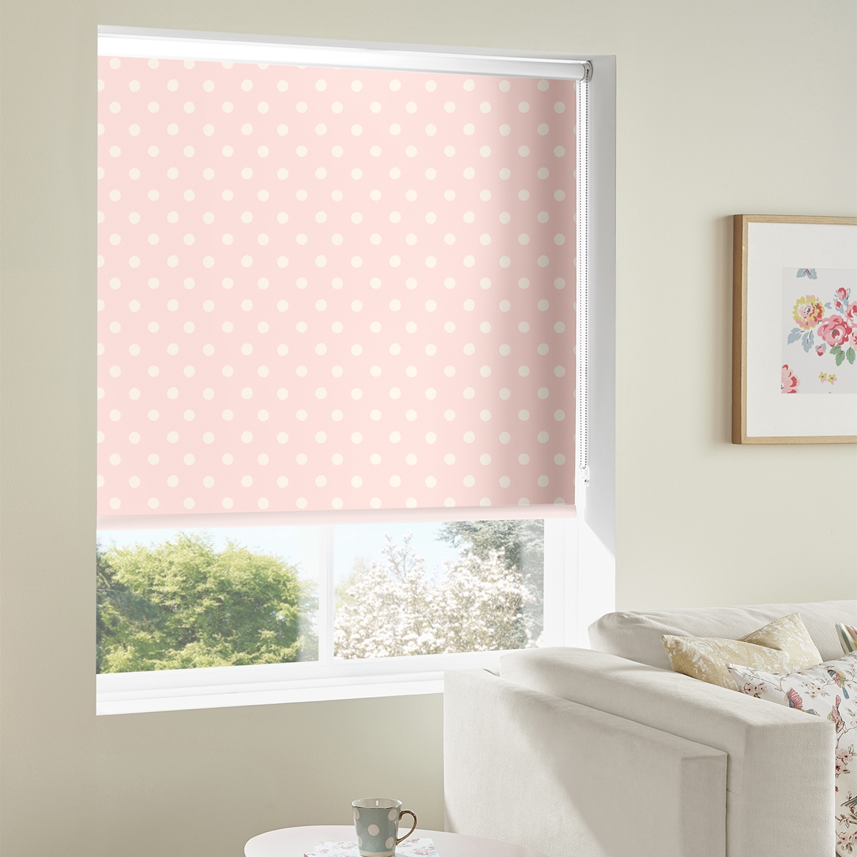 Product photograph of Cath Kidston Button Spot Pink Roller Blind from Choice Furniture Superstore.